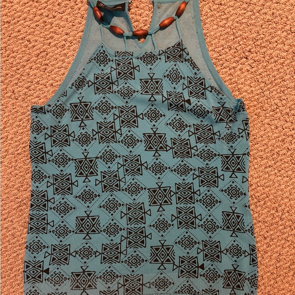 INC International Concepts Blue Embellished Cut Out Tank Top